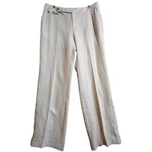 Liz Claiborne Audra Sz 12 Beige 100% Linen Cuffed Trouser Pants Beach Career NWT
